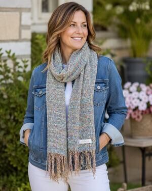 Avoca Ireland Bouclé Wool Blend Fringe Scarf Blue Pastel 70x6 Woven Wicklow